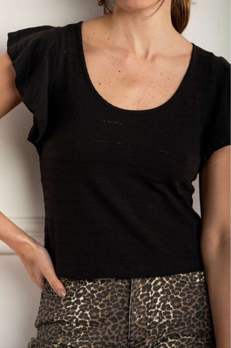 Top Texturao Manga Volado - Negro 