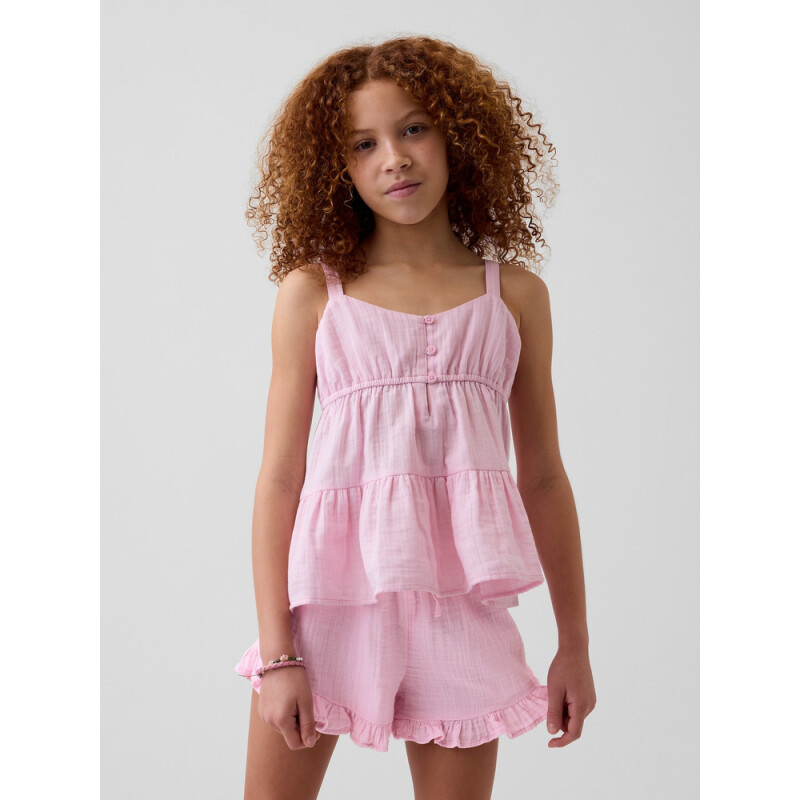 TIERED GAUZE TANK ROSE MIST