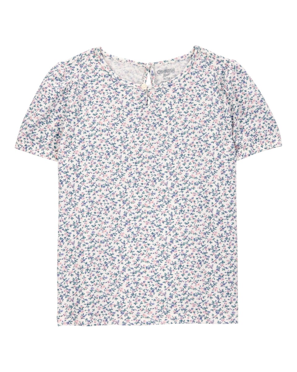 Blusa de algodón, manga corta, diseño floral 