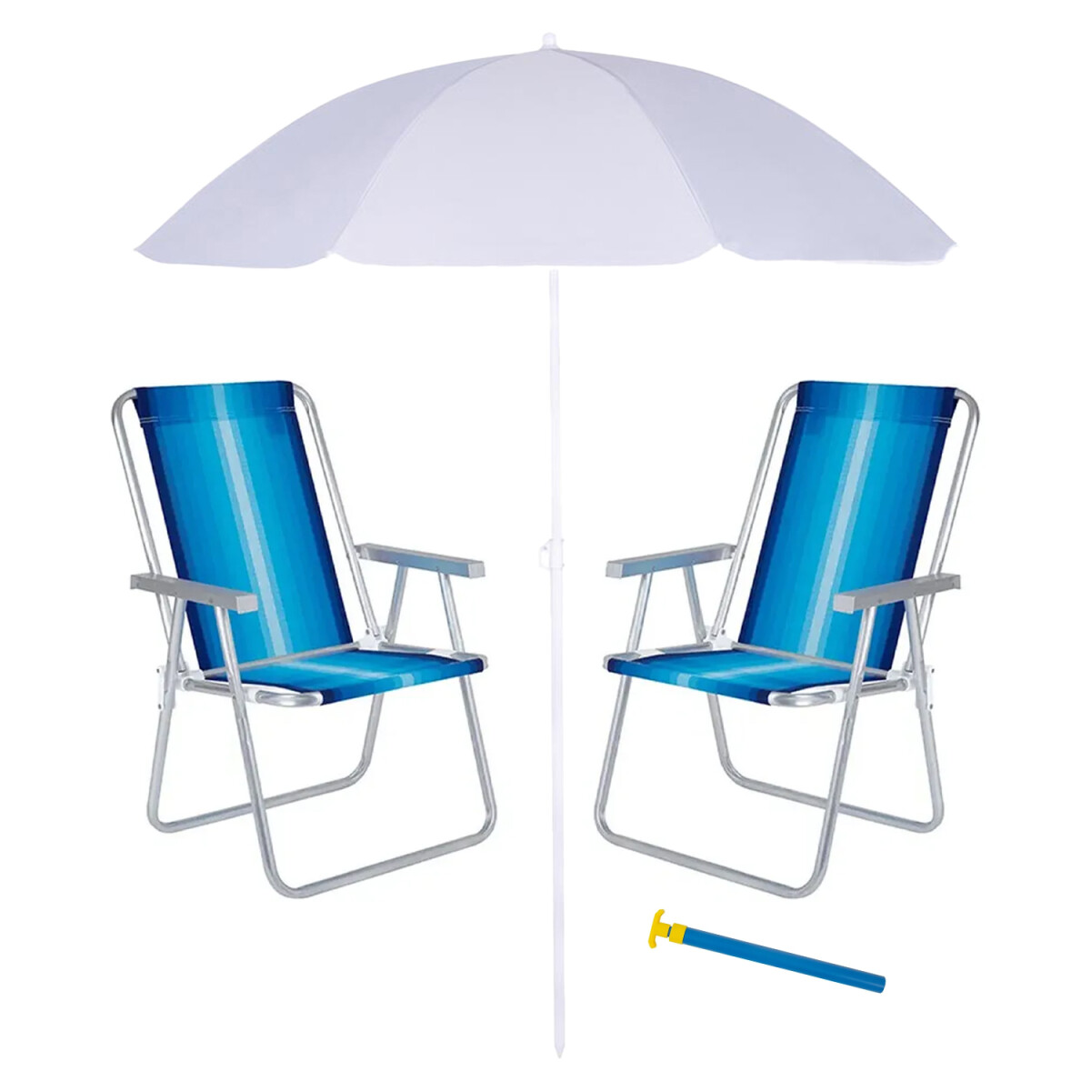 Set Sillas x2 Alum 120Kg + Sombrilla + Saca Arena Playa MOR - Celeste/azul 