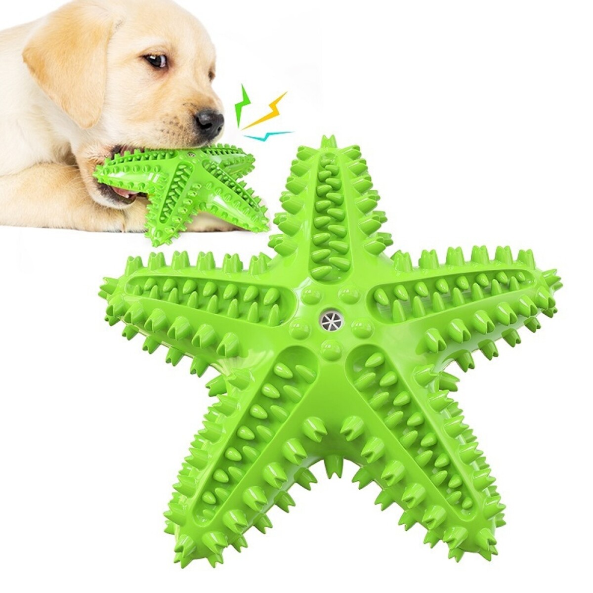 Juguete Dental Estrella Mordible con Silbato para Perros - Verde 