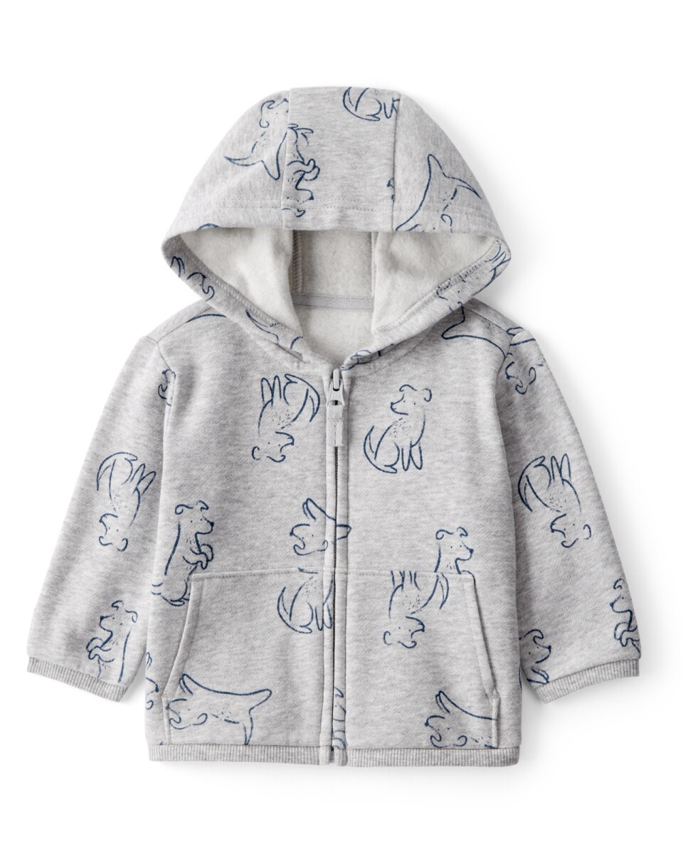 Campera de algodón, gris, diseño perros 
