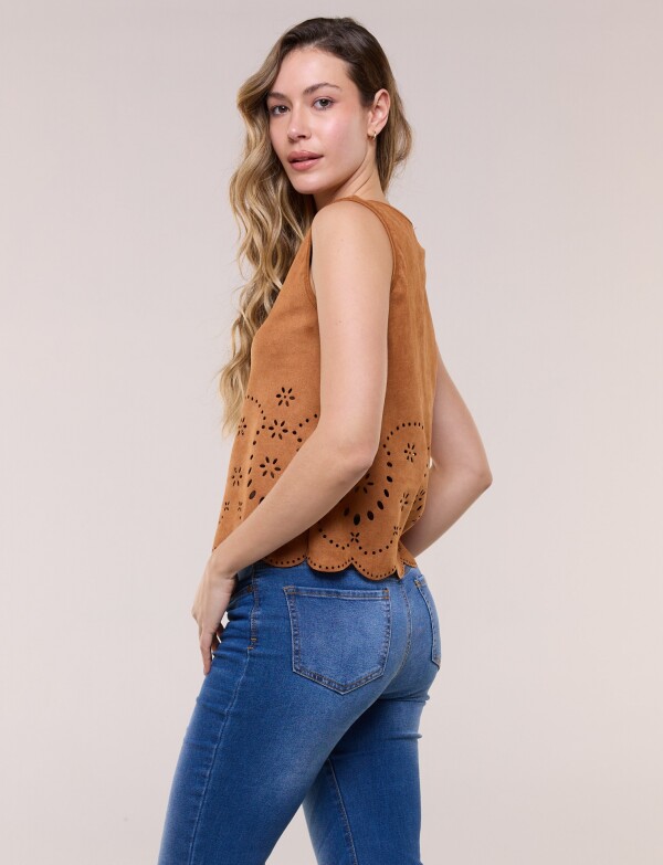 Blusa Suede Calado Floral TOSTADO