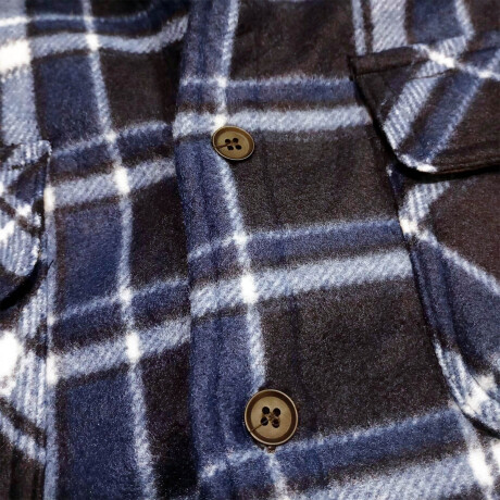 Campera Camisa Leñadora Cangurito Capucha Botones Azul