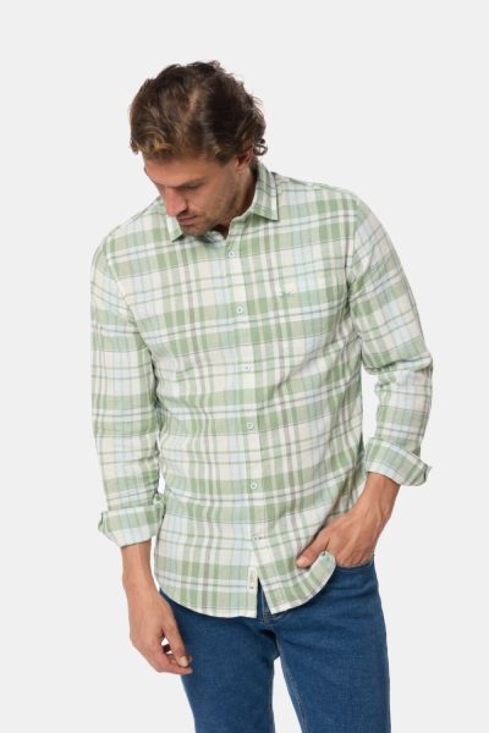 CAMISA DE LINO A CUADROS Verde