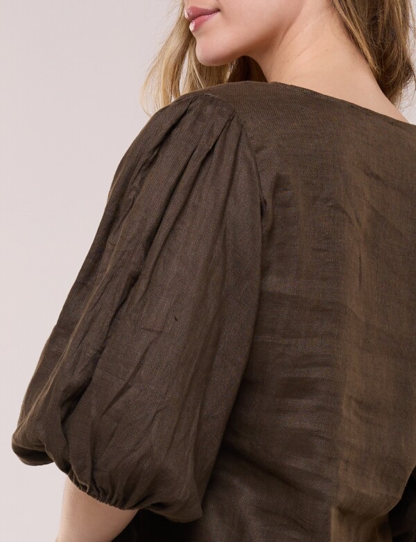 Blusa Lino Con Lazos OLIVA