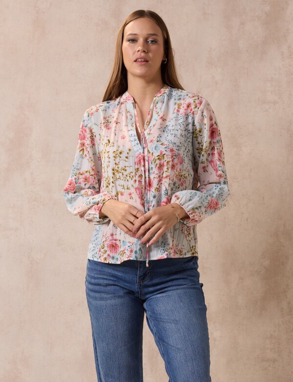 Blusa Gasa Plisada ROSA/MULTI