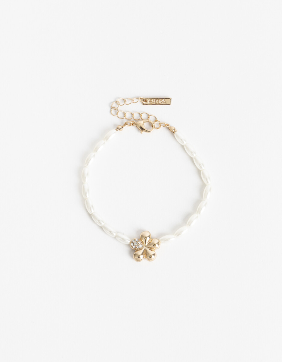 Pulsera Elástica Perlas Y Dije Flor 