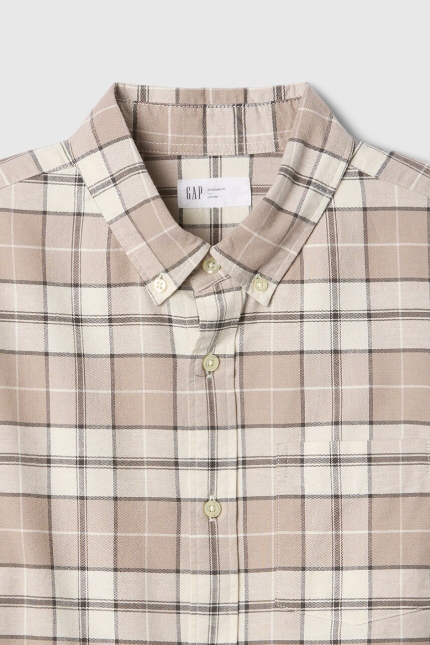 Camisa Standard Oxford Hombre Taupe White Plaid