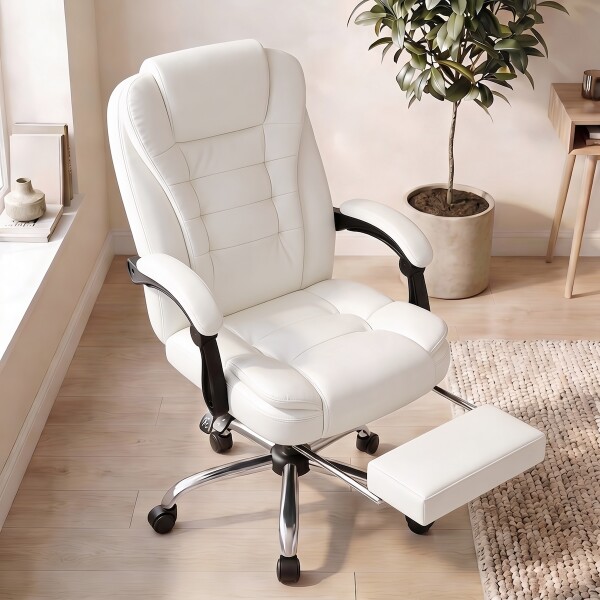 Silla Oficina Sillon Escritorio Ejecutiva Ergonomica Cuero con apoyapies IMBACK Color Blanco Silla Oficina Sillon Escritorio Ejecutiva Ergonomica Cuero con apoyapies IMBACK Color Blanco
