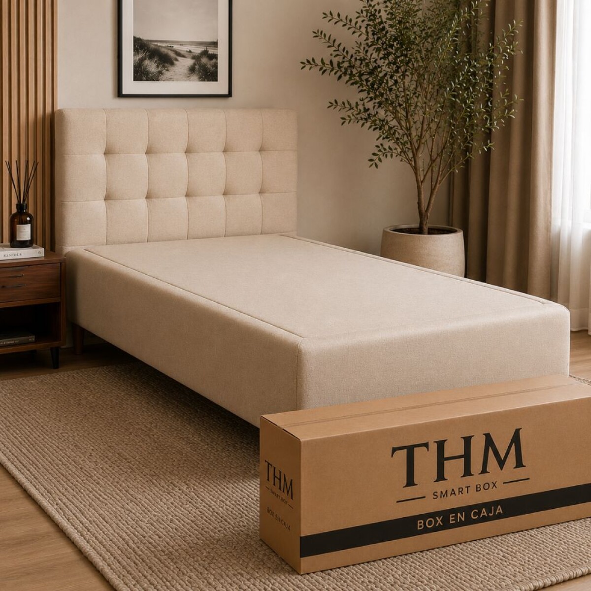 Cama SmartBox HAMPTONS 1 Plaza 80x185 cm - Beige 