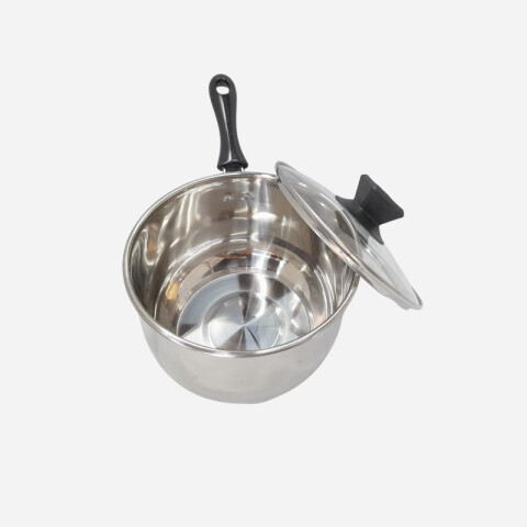Olla de acero con tapa de vidrio y mango 18cm Olla De Acero Con Tapa De Vidrio Y Mango 18cm
