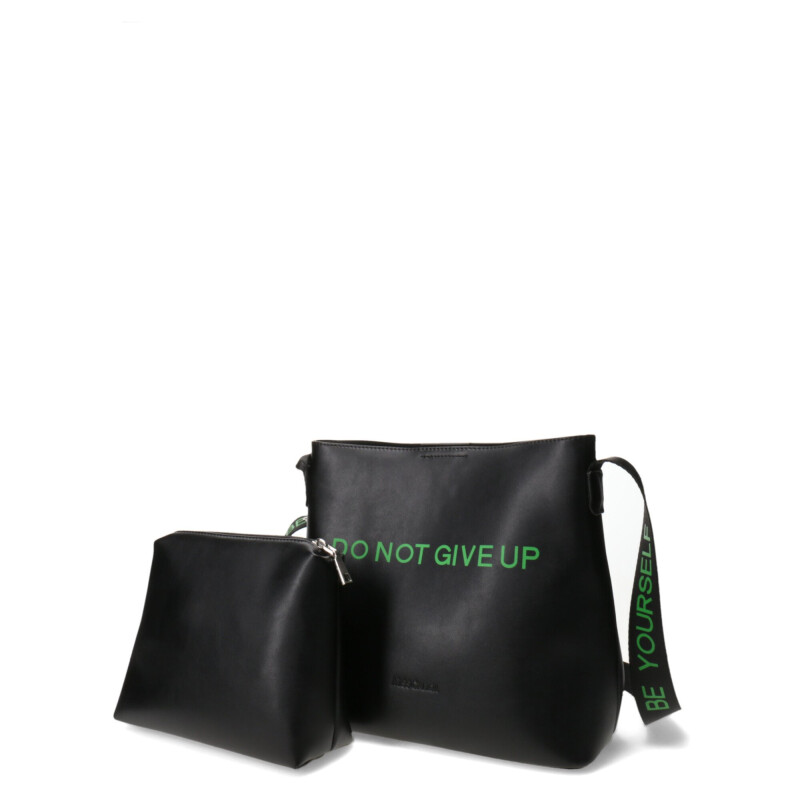 Cartera Miss Carol GIVE UP con frase estampada Negro