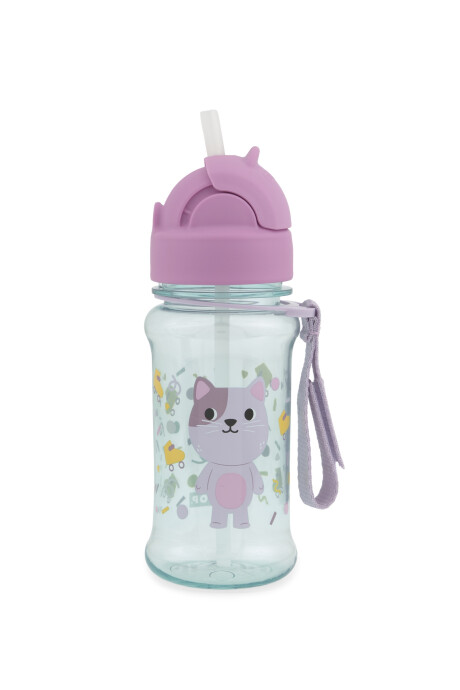 Botella de plástico tritan, con sorbito, diseño gato Botella de plástico tritan, con sorbito, diseño gato