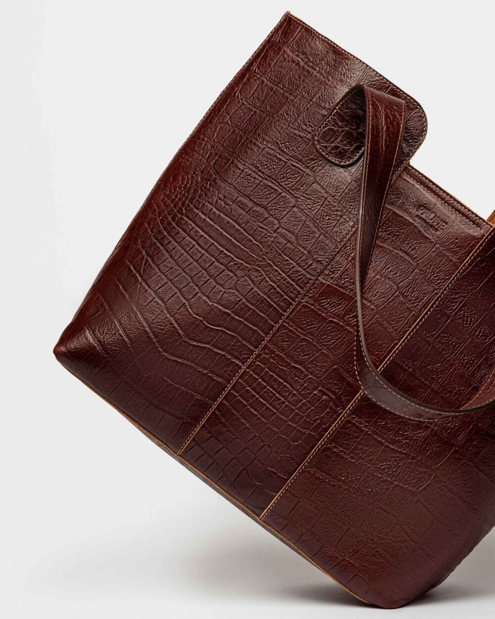 Shopper The Braided En Cuero Grabado Croco Red Tabaco