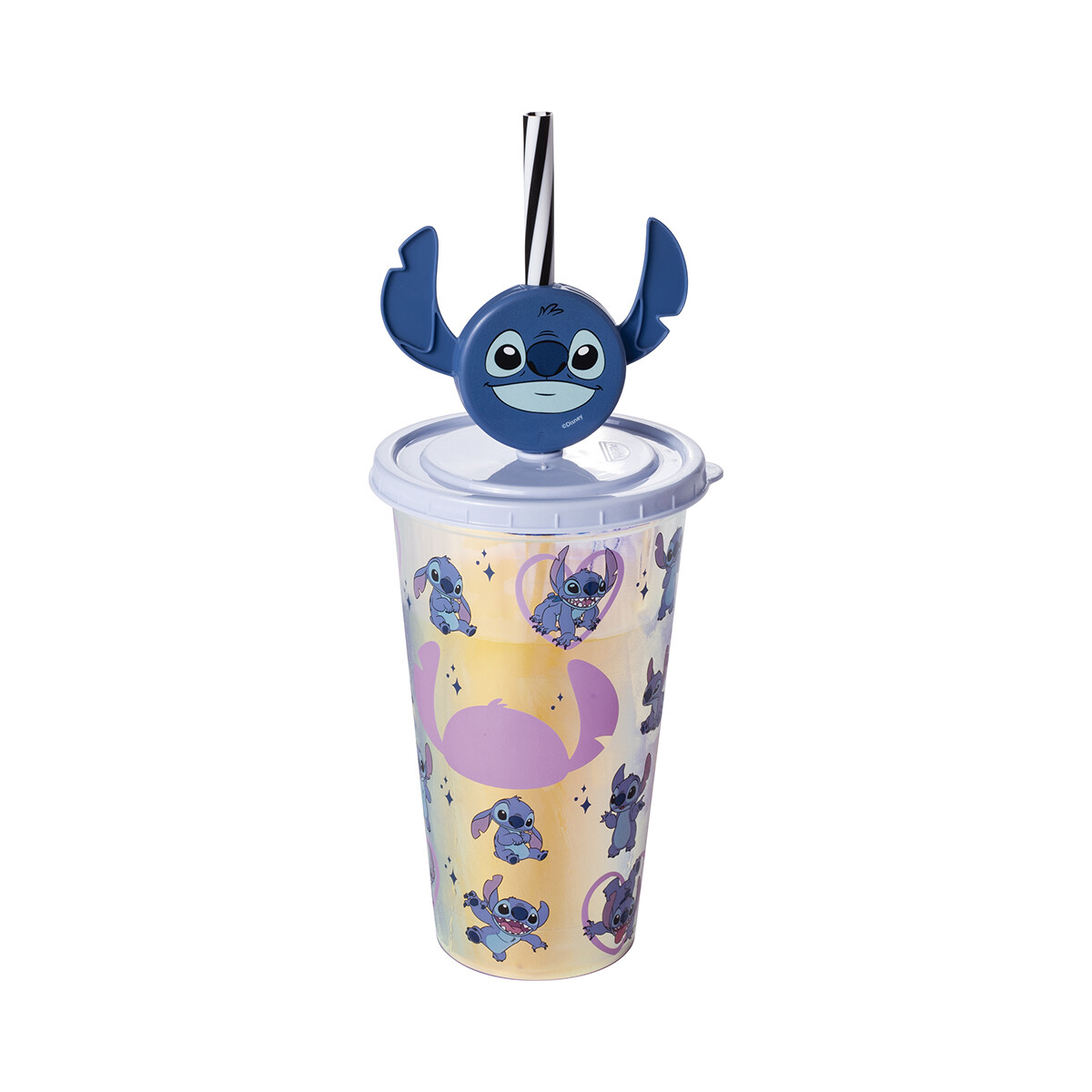 Vaso Plástico Milk Shake con Pin y Pajita Stitch 500 ml - CELESTE 