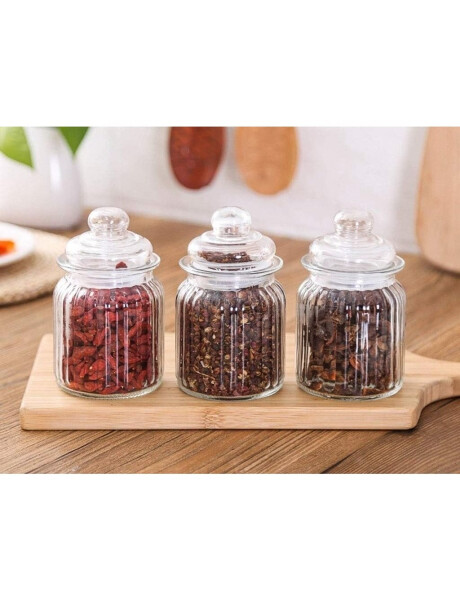 SET X3 RECIPIENTES D7.5xH13CM 300ML VIDRIO C/TAPA SET X3 RECIPIENTES D7.5xH13CM 300ML VIDRIO C/TAPA