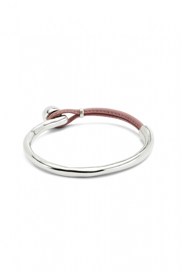 PULSERA SEMIRÍGIDA DE ALEACIÓN DE METALES BAÑADA EN PLATA DE LEY CON CUERO LILA Pulsera
