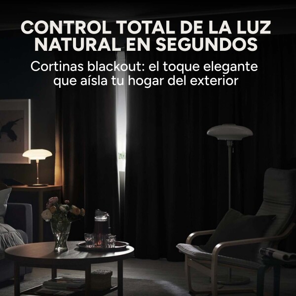 Cortina Blackout 100% Engomada Termica Set 2 Paños Tipo Lino Color Variante Negro