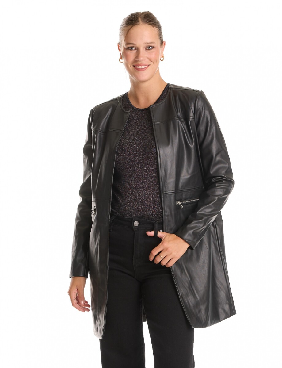 Chaqueta Eco Cuero Larga - Negro 