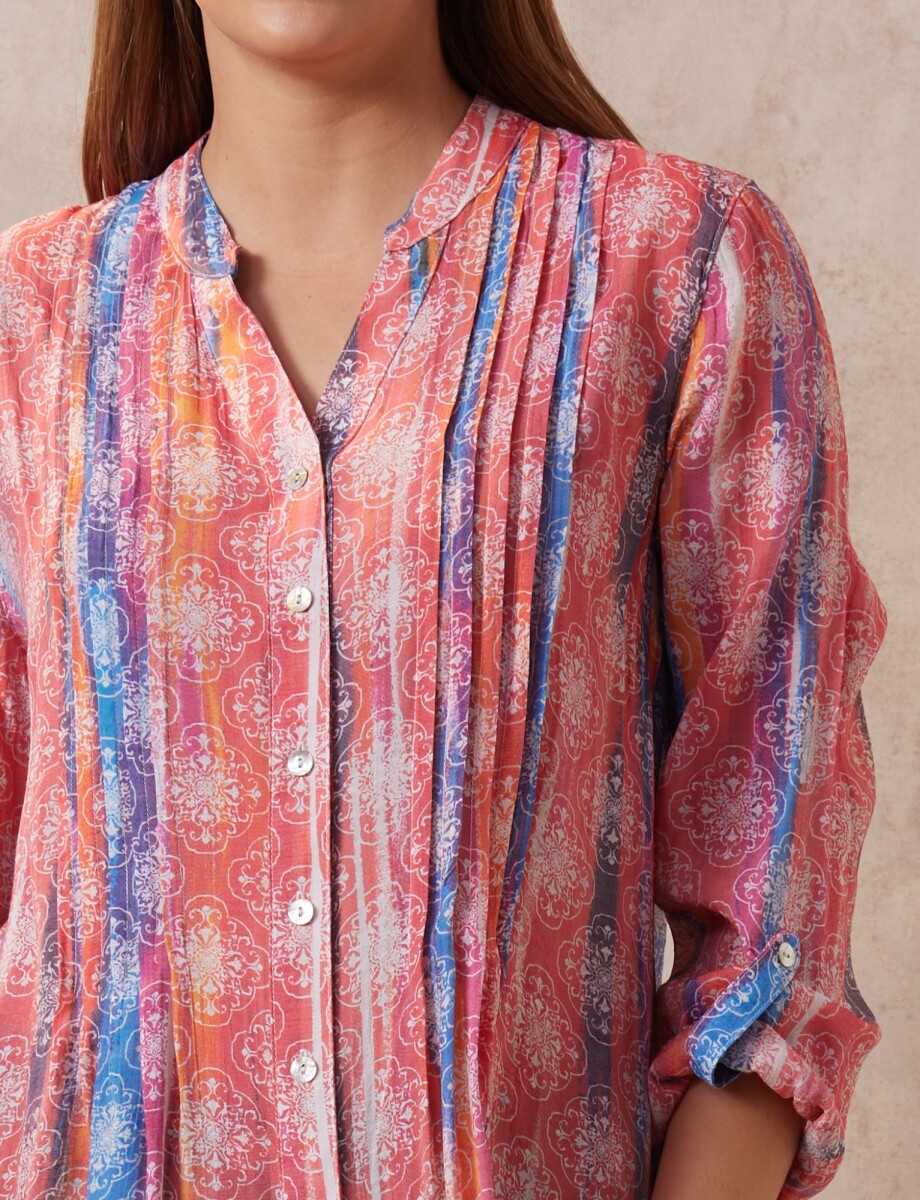 Blusa Gasa Print - Multi/rojo 