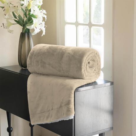 Frazada X2 Manta Polar 2 Plazas C/corderito 200x230cm Beige
