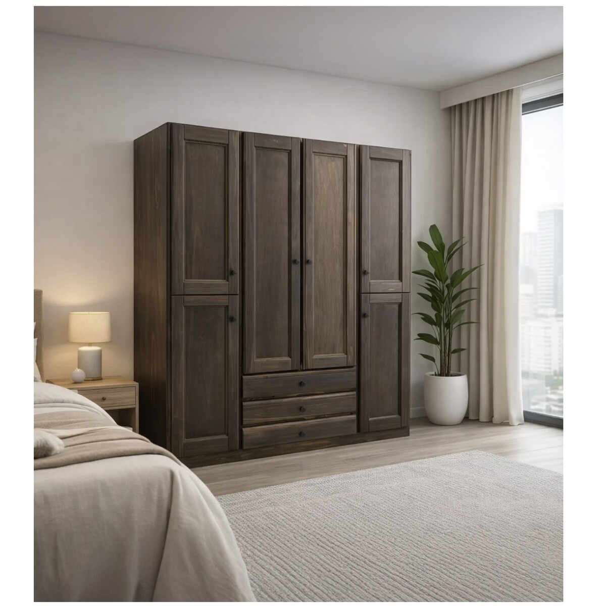 Ropero Madera Pino Macizo 6 Puertas Placard - Nogal 