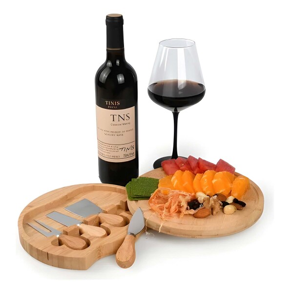 Set Picada 2 Tablas de Madera C/ 4 Accesorios para Quesos Diseño Madera