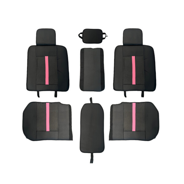 Cubreasientos Eco Cuero Negro Con Detalles Rosas 13 Piezas Cubreasientos Eco Cuero Negro Con Detalles Rosas 13 Piezas