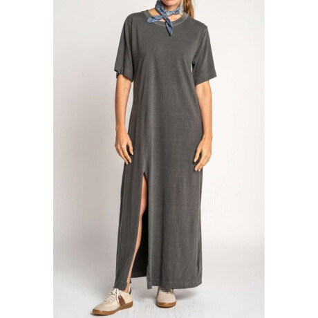 Vestido Maxi Tajo Gris Oscuro