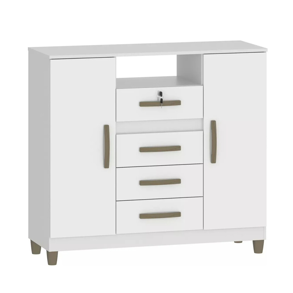 Cómoda cajonera 4 cajones 2 puertas - Con llave BLANCO