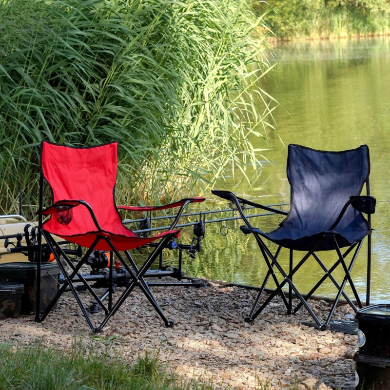 Silla Camping Pesca Plegable Estructura Metal Rojo