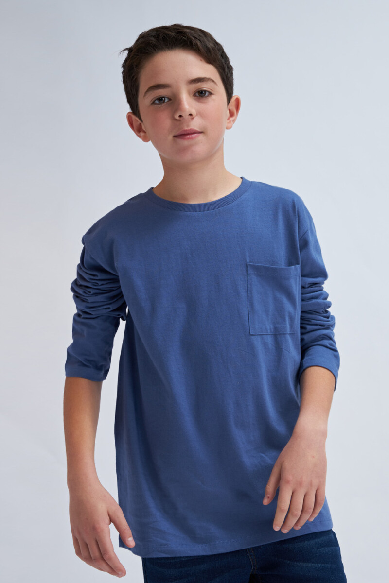 Remera manga larga bolsillo Azul
