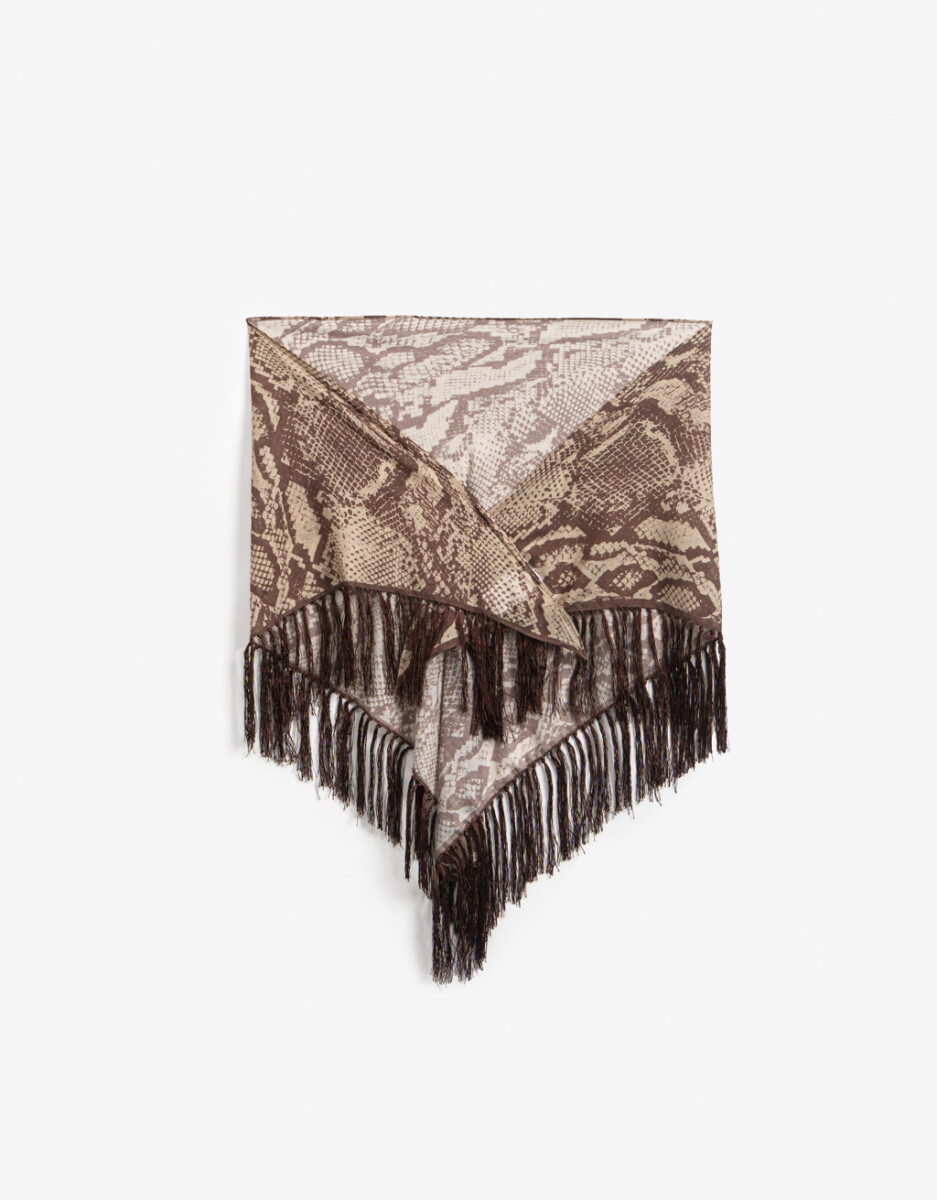Pañuelo De Raso Snake Print Con Flecos 