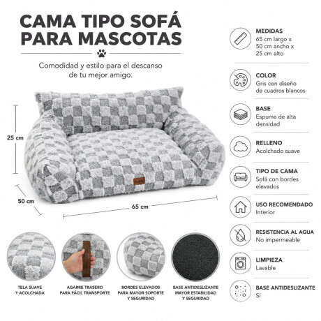 Cama Sofá Mascotas 65x50 Gris Acolchada Lavable Con Asa Cama Sofá Mascotas 65x50 Gris Acolchada Lavable Con Asa