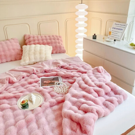 Frazada Manta 2 Plazas Afelpada Pelos Forro Polar Cama Sofá Rosa