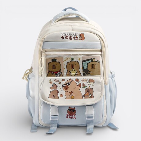 Mochila Capibara Doble Cierre Colores Pastel Celeste