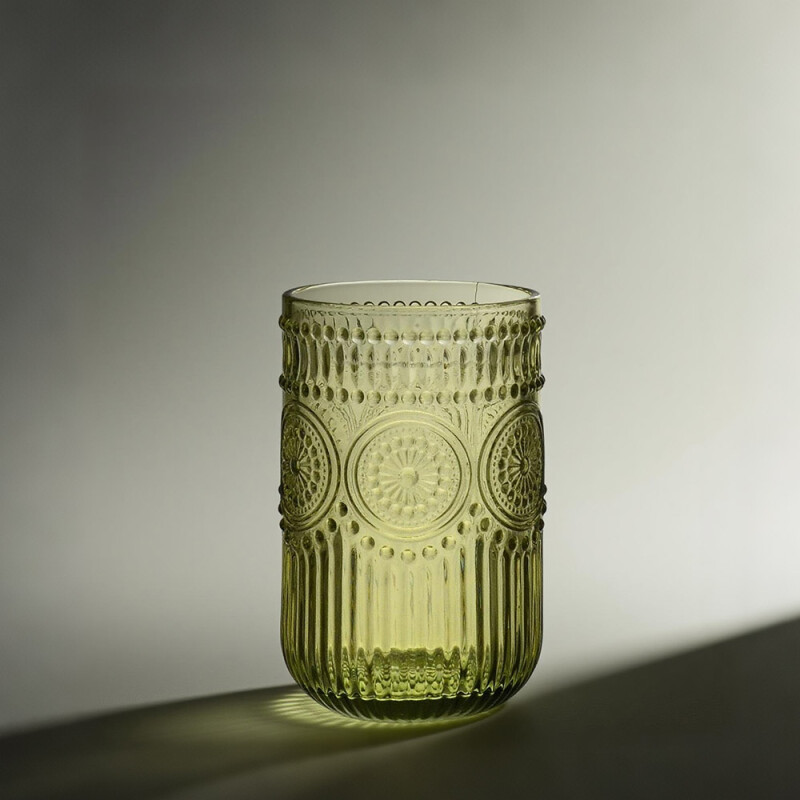 Vaso de Vidrio Labrado Largo Set 6 Unidades Verde