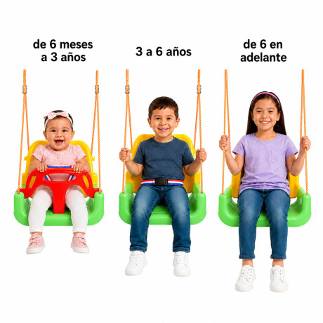 Hamaca Infantil 3en1 Adaptable Bebé Niño Plástico c/Cuerdas Verde