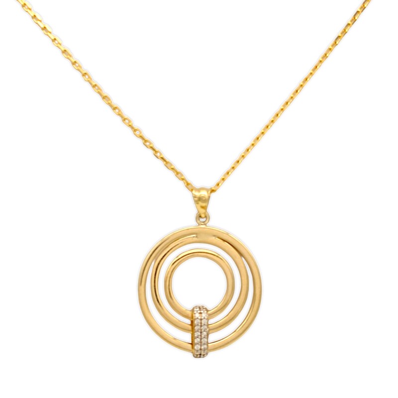 Dije colgante triple aro-Oro bajo-Zirconia-CP8722 conpiedra