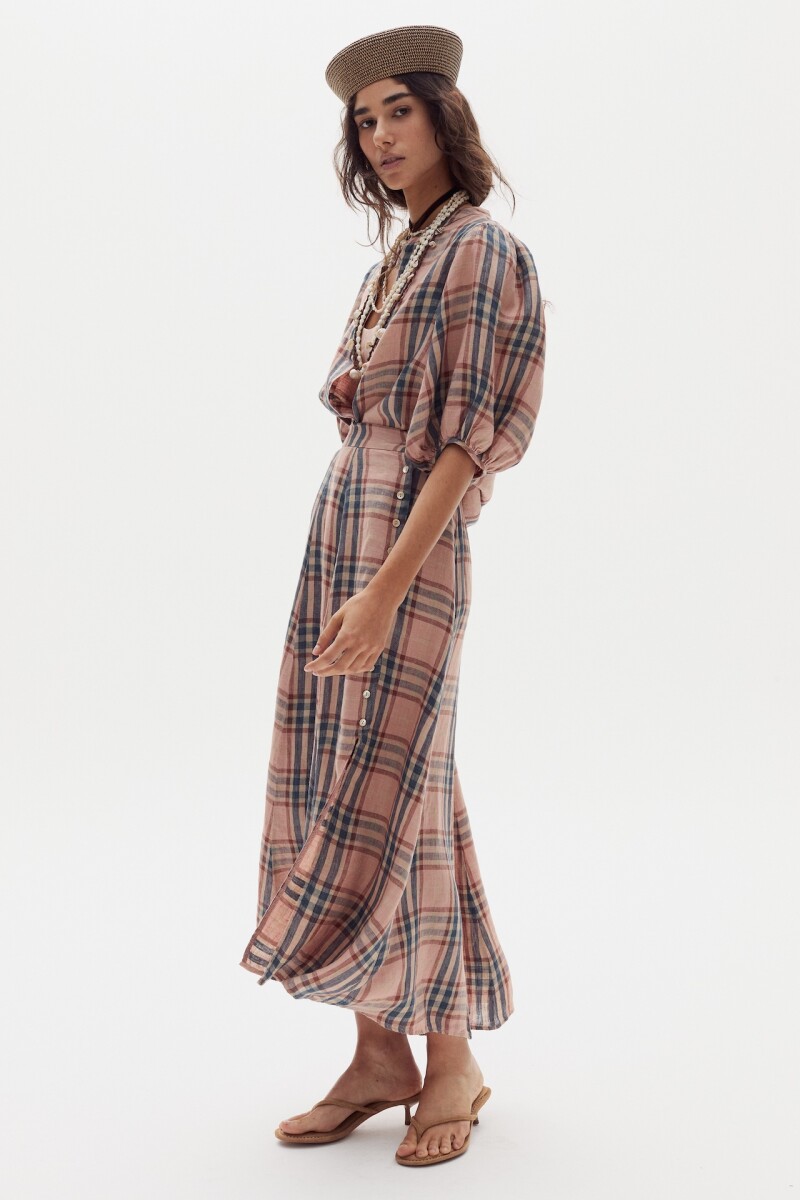Falda Aleli en Lino Tea Rose Checks