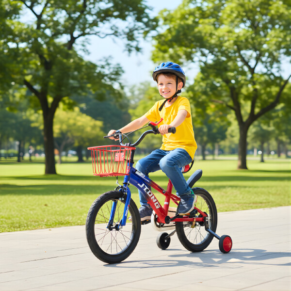 Bicicleta Infantil Yjtong R18 Canasto Rueditas Guardabarro Rojo 1