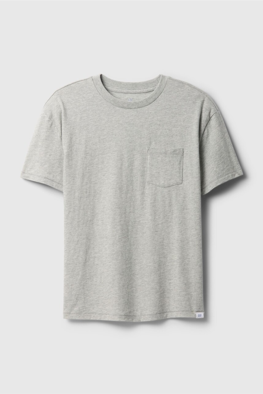 Remera Básico Con Bolsillo Niño Light Heather Grey B08