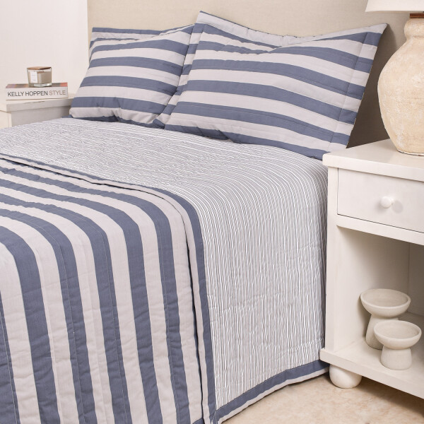 Cubrecama Amelia Raya Beige Azul King - Super King