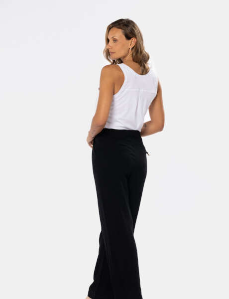 PANTALÓN DE LINO CON MEDIA CINTURA ELASTIZADA Negro