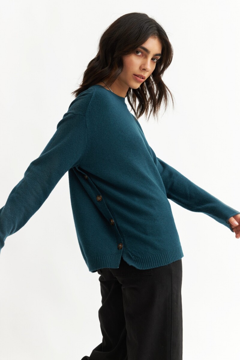 Sweater con botones laterales AZUL PETROLEO