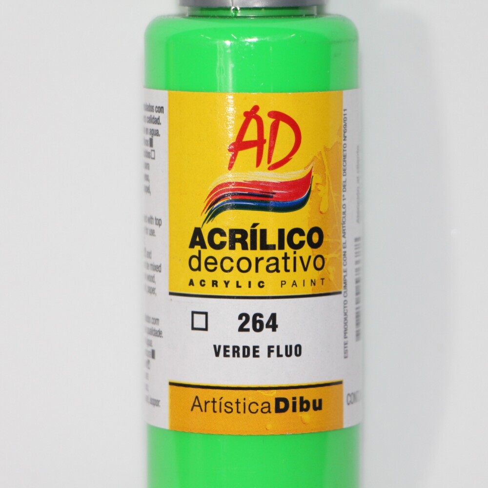 PINTURA ACRILICA ARTISTICA DIBU 60 ML. DIFERENTES COLORES COLOR VERDE FLUO 264