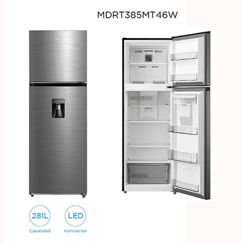 REFRIGERADOR MIDEA MDRT385MTR46W Disp.Inox 266 L -Frío Seco Sin color