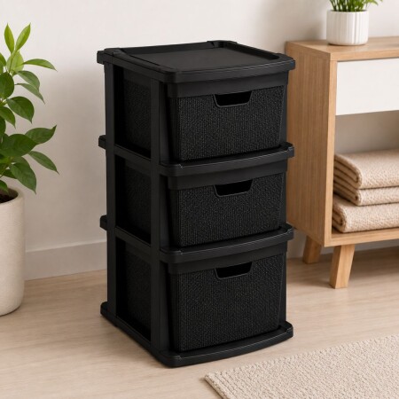 Cajonera Gavetero Estante simil Rattan 3 Cajones Negro Cajonera Gavetero Estante simil Rattan 3 Cajones Negro