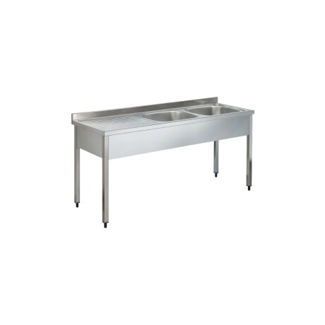 Mesada de Lavado con 2 Piletas a la Derecha de Acero Inoxidable 160 x 70 x 85 cm Mesada de Lavado con 2 Piletas a la Derecha de Acero Inoxidable 160 x 70 x 85 cm